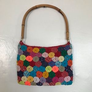 Vintage Suffolk Puff (yo-yo) Purse Bamboo Handle